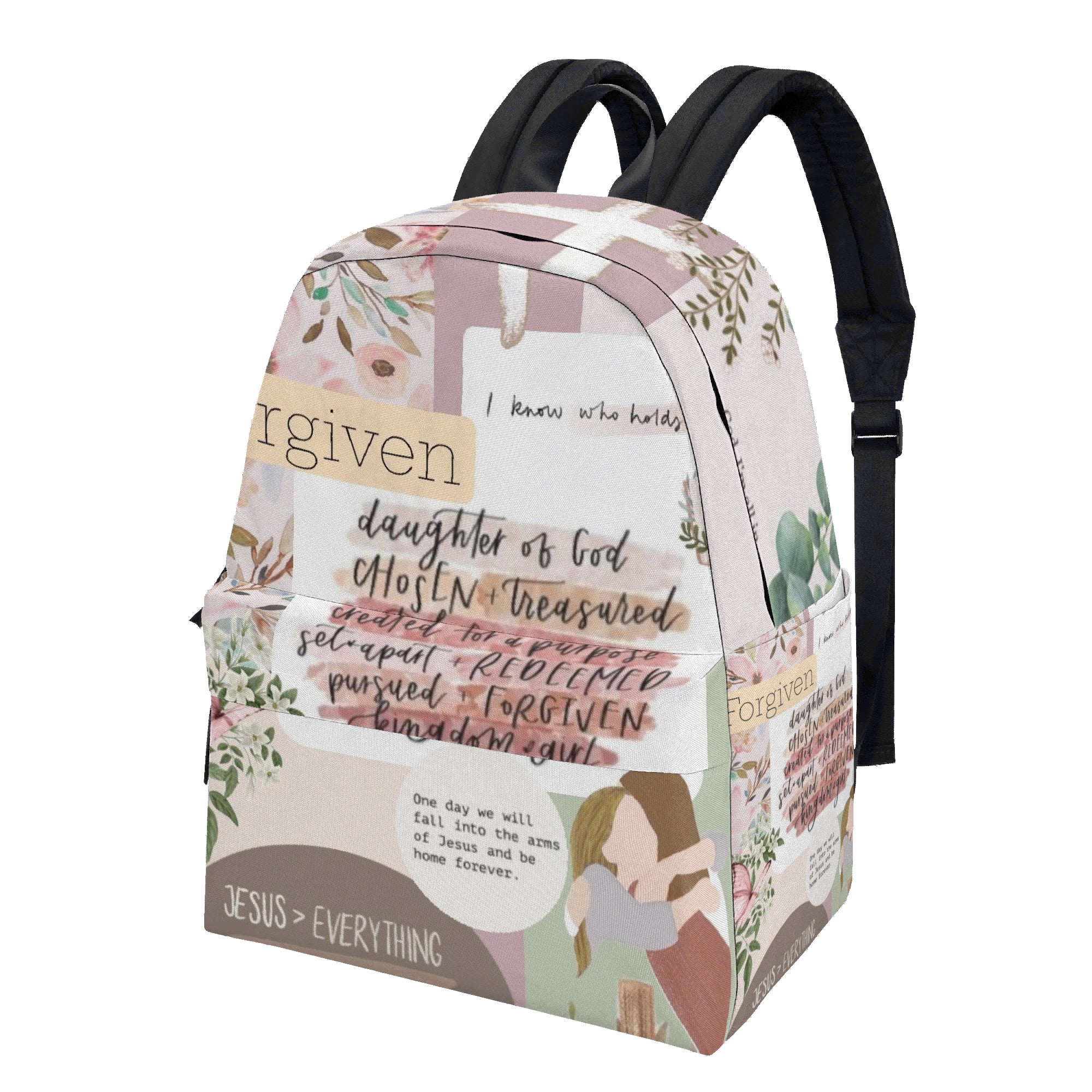 Christian Backpack, Faith-Based Forgiven Bible Verse Bookbag, Jesus Everything Floral Backpack Gift for Girls, Religious Gift for Believers.PLAF62